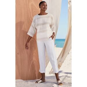 Women J.Jill Cropped White 100% Linen Ankle Pants size XL Petite Lagenlook Artsy